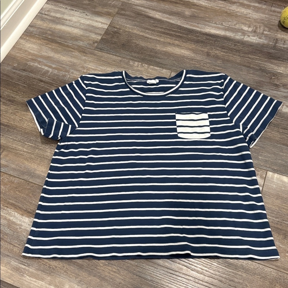 Lake Pima Cotton Sleep Tee Shirt Navy & White Stripe Size Large